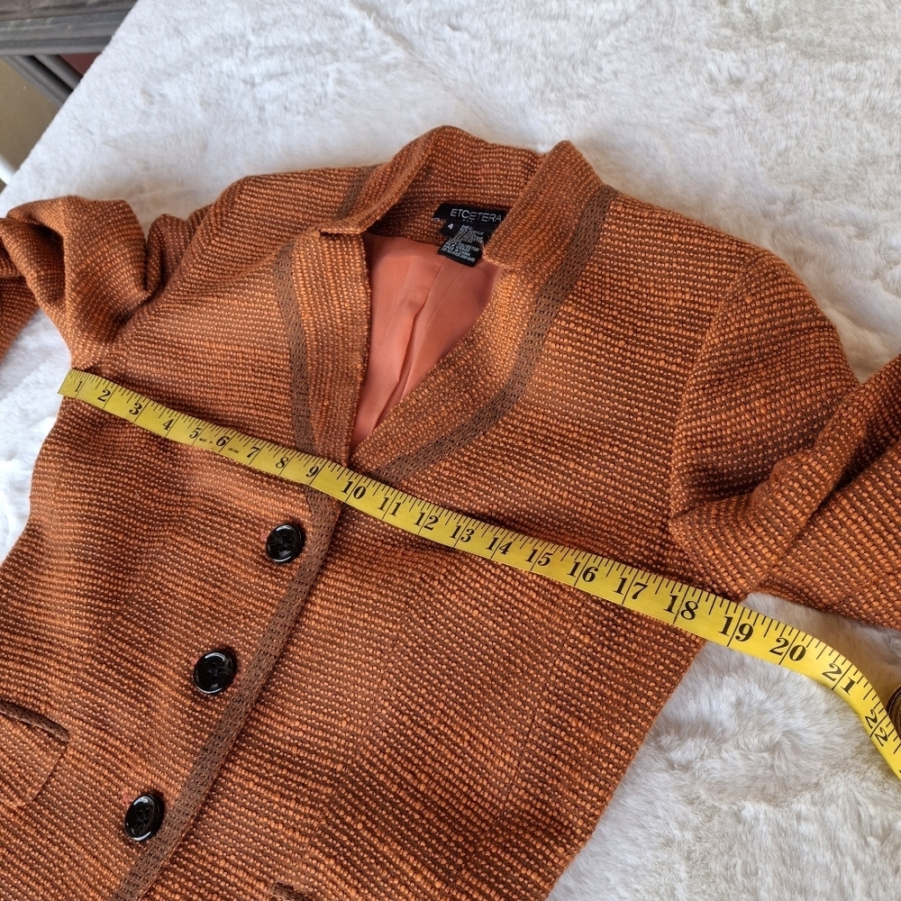 Etcetera Textured Tweed Orange Button-Up Long Sleeve Blazer Women Size 2 - Picture 13 of 16